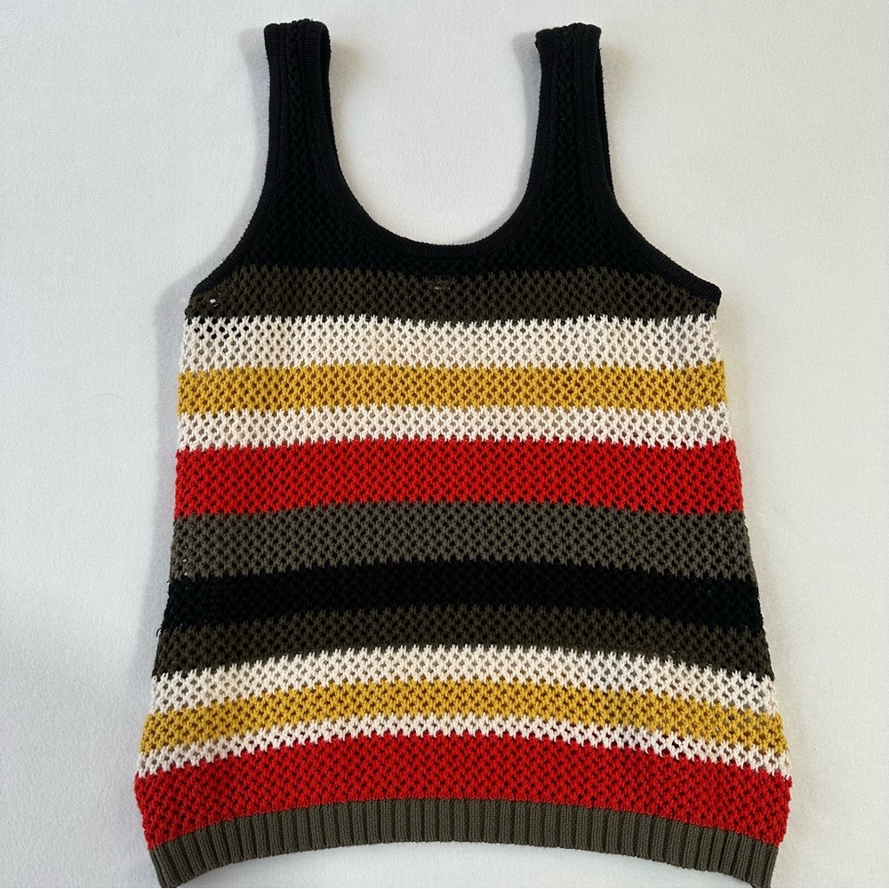 Cato Crochet Tank Top Open Knit Sweater Boho Hippie Stripe Cotton Blend‎ Size M